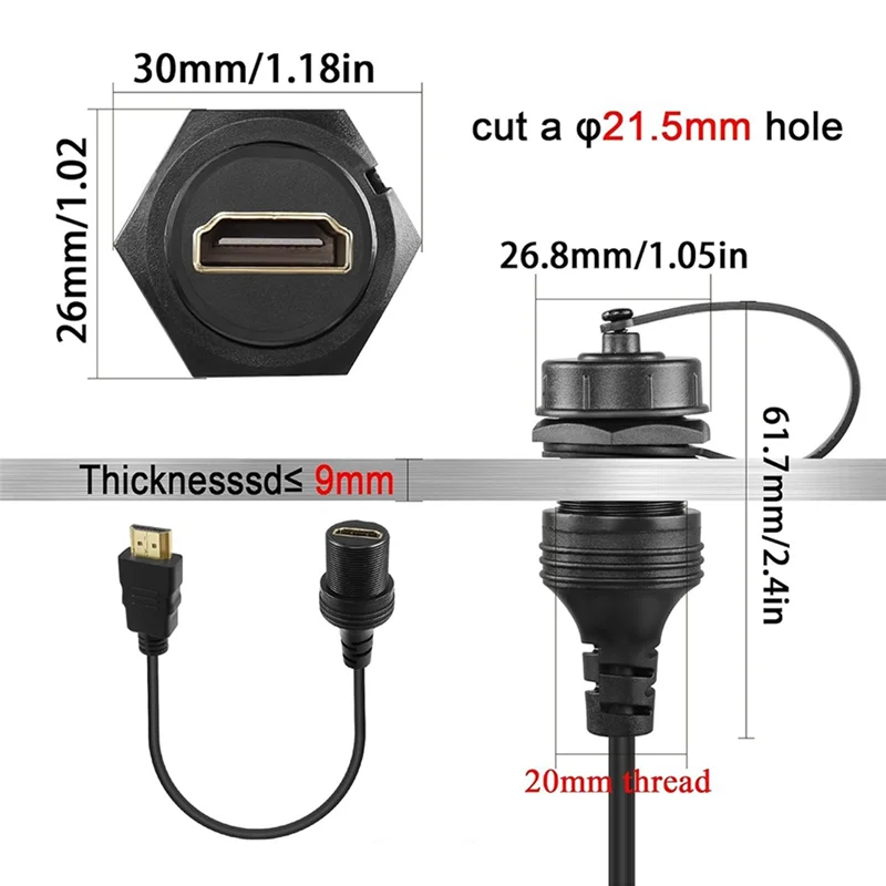 -Compatible Male To Female Extension Cable -Compatible Flush Mount Cable For Car Boat Motorcycle Dashboard