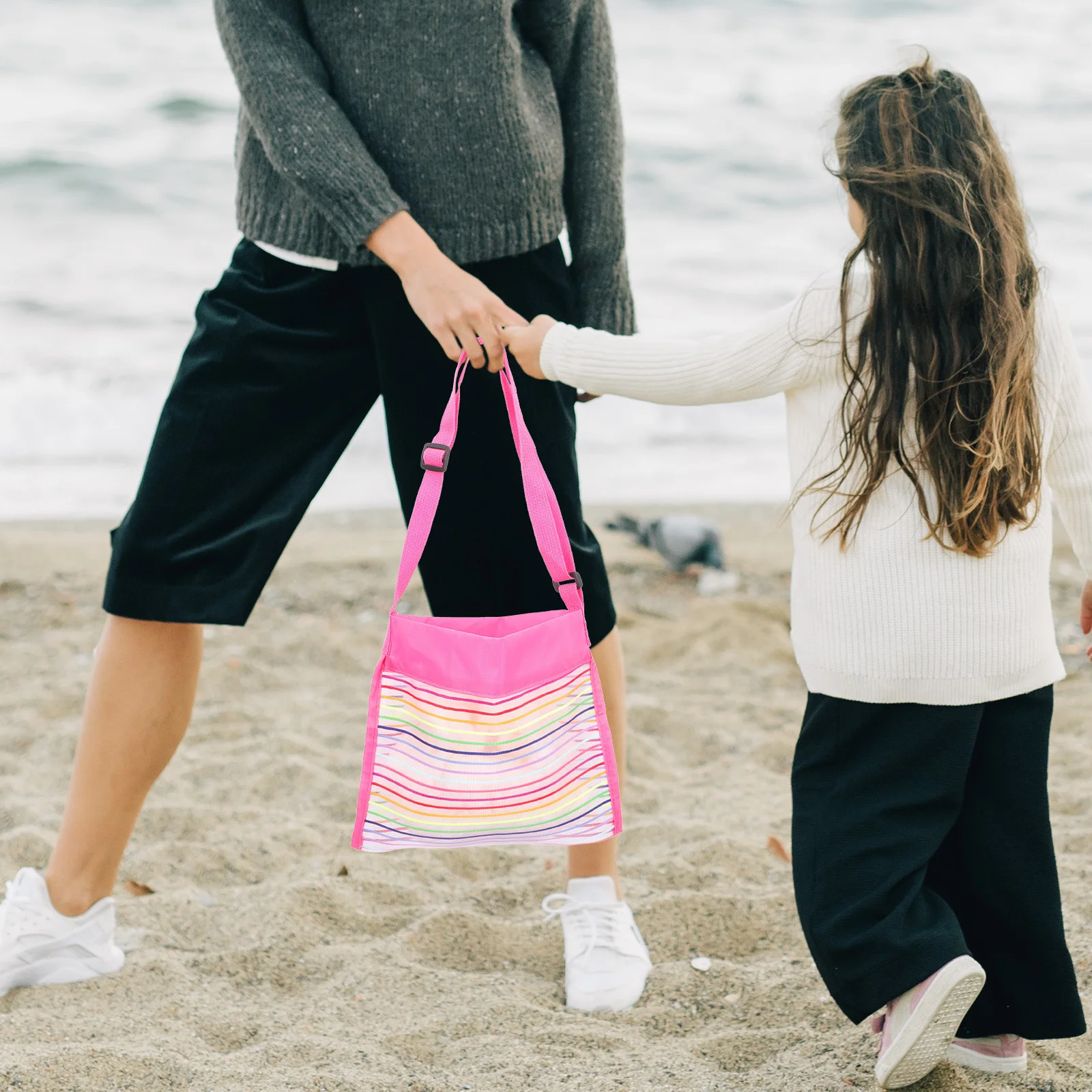2 pezzi borse da spiaggia arcobaleno in rete borsa da toilette portatile per bambini borsa da viaggio borsa da viaggio per piscina di grande capacità organizzatore di stoccaggio