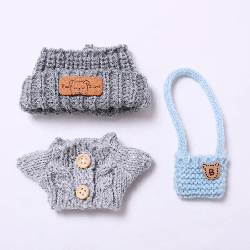

For 15-17cm labubu doll outfit clothes 3PC sweater set bear label hat love sweater set Cute Decoration Little Clothes