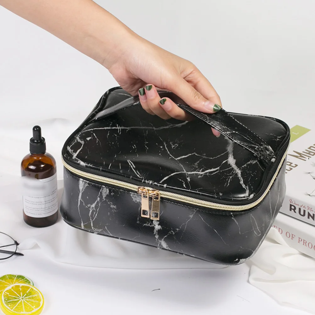 

Marble Design Bag Makeup Pouch Toiletry Travel Lightweight Portable Long Lasting Durable Cloth Zip Large Capacity