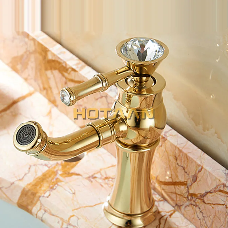 . New arrival Bathroom gold Basin Faucet Gold finish Brass Mixer Tap with ceramic torneiras para banheiro YT-5027