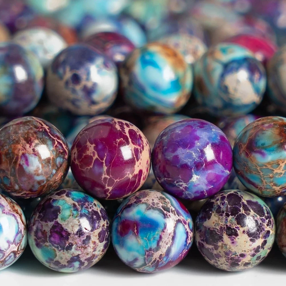 Natural stone PurpleBlue Sea Sediment Imperial Jasper Grade AAALooseBeads RoundShape SizeOptions 4/6/8/10/12mmfor Jewelry Making