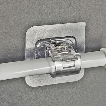 4/6 יחידות מחזיקי מוט וילון מתכווננים עם קליפס עצמי דביק לתליית וילון על הקיר