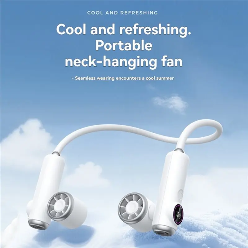 N98R Portable Neck Fan 5 Speeds 4000Mah USB Rechargeable Bladeless Personal Wearable Hands-Free Strong Airflow White