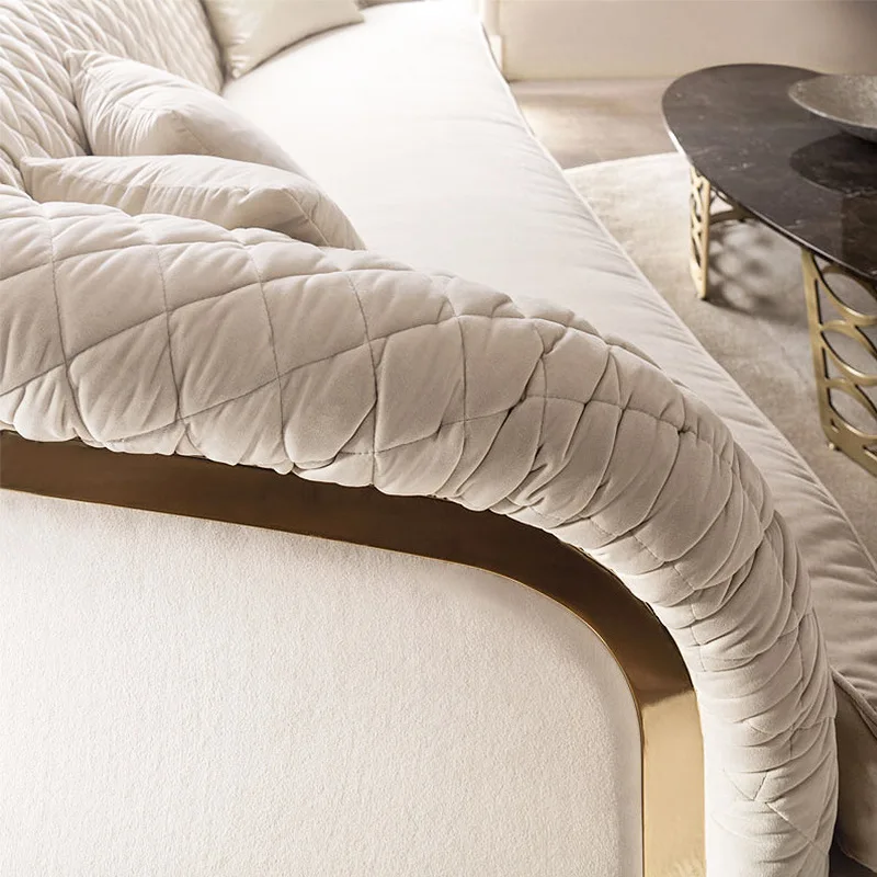 Italian style, grid, living room, villa, all leather, sofa chair, light luxury