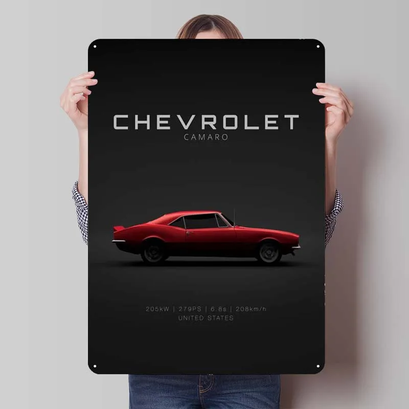 Chevrolet Camaro 1967 Red tinplate Sign Car Poster Bathroom Decor Customizable Metal Signs for Wall Art Decoration Retro Room