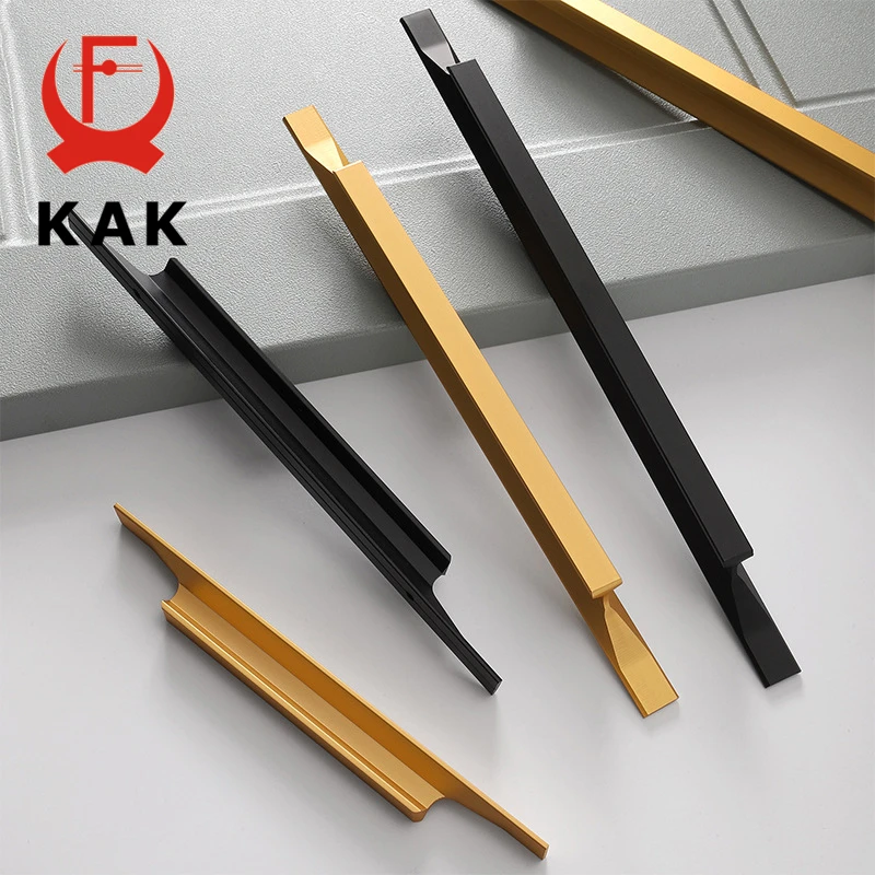 KAK Gold Cabinet Handles Aluminum Alloy Black Kitchen Handles Cupboard Door Pulls Drawer Knobs Barn Door Handle Furniture Handle