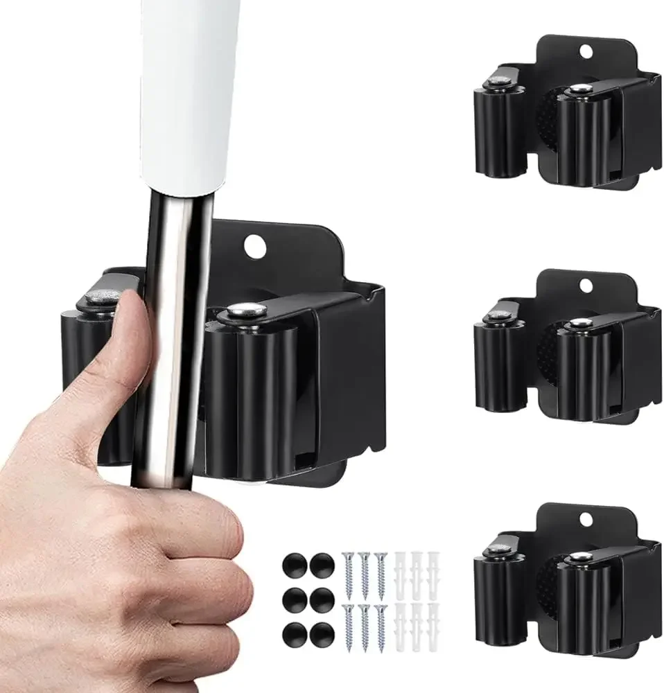 

4Pcs Mop Broom Holder Wall Mounted Storage Clips Rack with Screws Handle Hanging Tools for Home Kitchen Bathroom Garden Clip