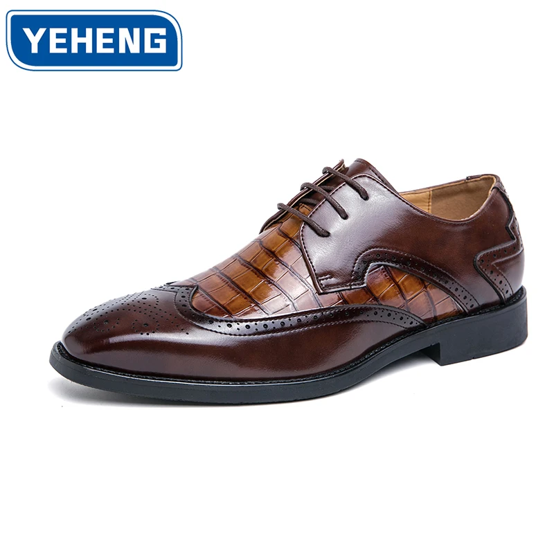 Brand Classic Retro Men's Brogue Leather Shoes English stone pattern Casual Business office commuting Social Wedding Shoes Men