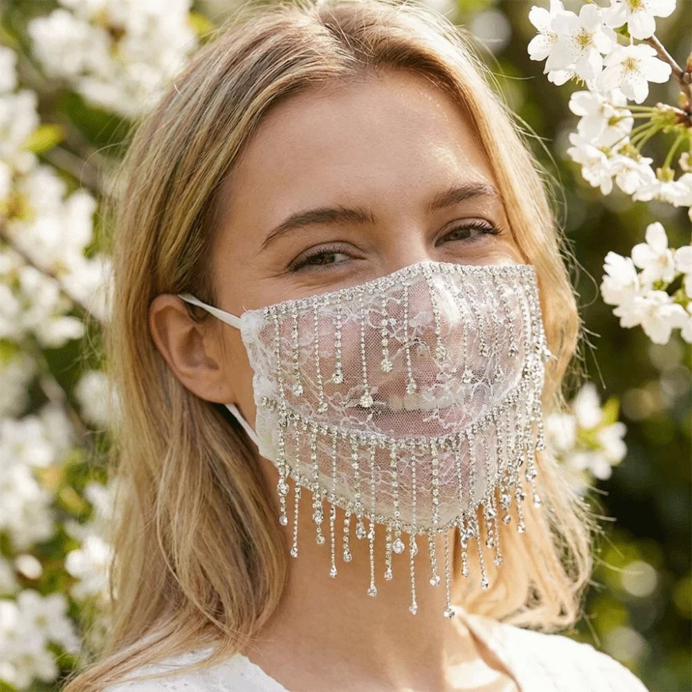 Fashion Breathable Bling Face Mask Tassels Sunscreen Mesh Tassel Mask Soft Dust-proof Cosplay Mask Performance