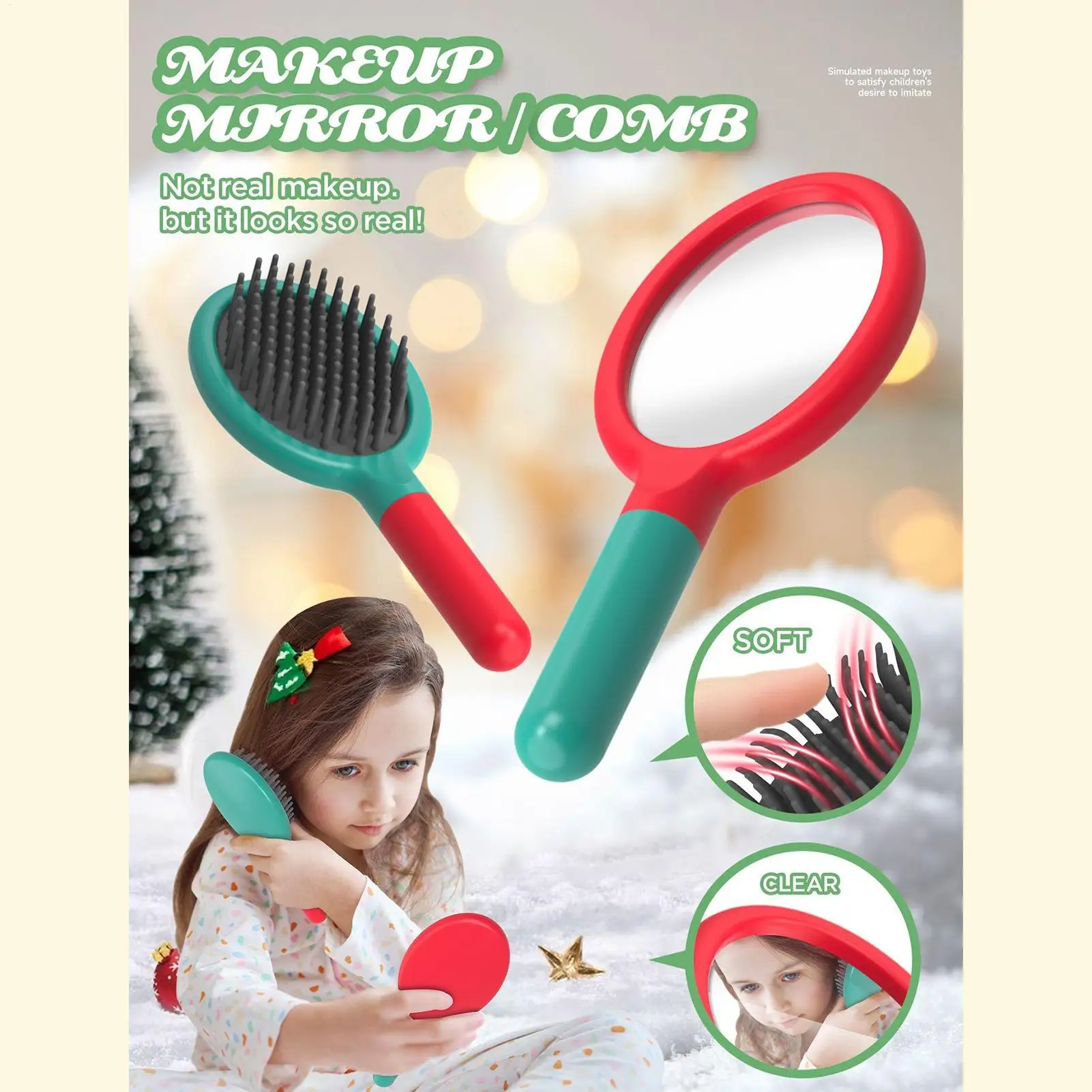 ชุดเครื่องสำอางของเล่นสำหรับเด็กเล็ก ชุดแต่งหน้าปลอมสำหรับเด็กผู้หญิงในวันคริสต์มาส ชุดเครื่องสำอางเล่นสมจริงสำหรับเด็กเล็ก เหมาะสำหรับวันเกิด วันคริสต์มาส และเด็กก่อนวัยเรียน