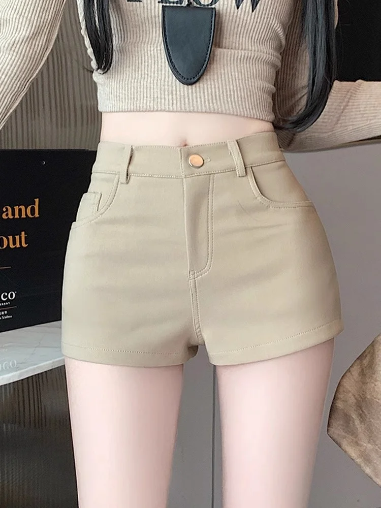 

Khaki Color Suit Short Pants Women's Spring Outdoor Wear High Waist Slim Elastic Hot Pants A-Line Base Layer Shorts