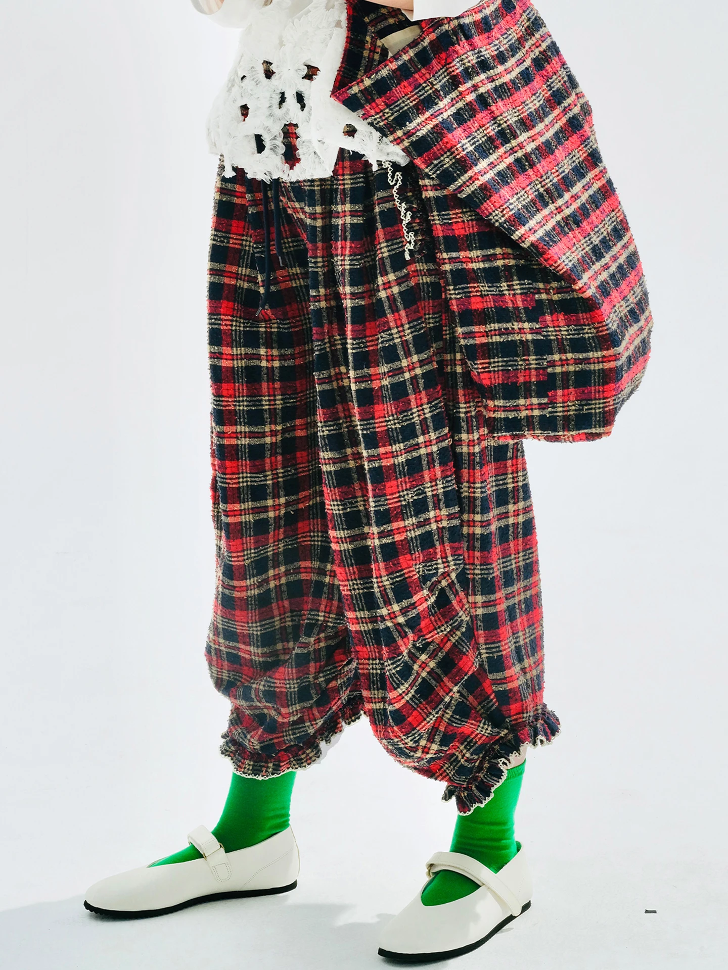 Sarouel élégant à carreaux pour femme – Idéal pour les looks de rue décontractés 255134