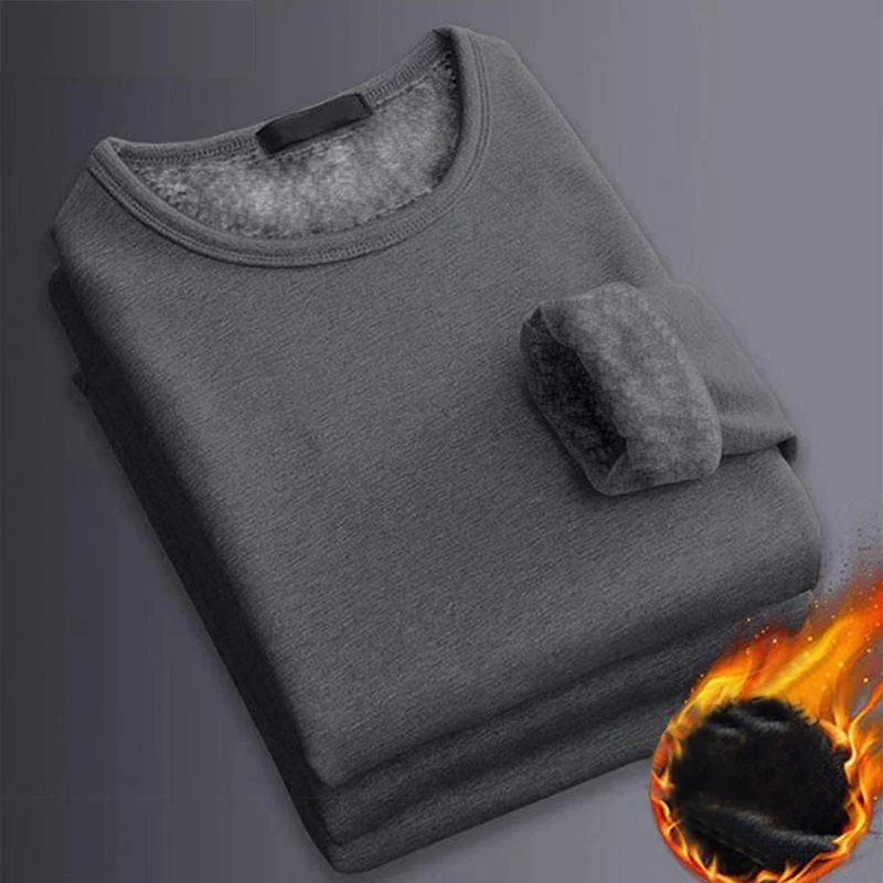 Ammug-ropa interior cálida para hombre, camiseta gruesa de felpa de manga larga con cuello redondo, ropa interior de otoño e invierno, novedad de