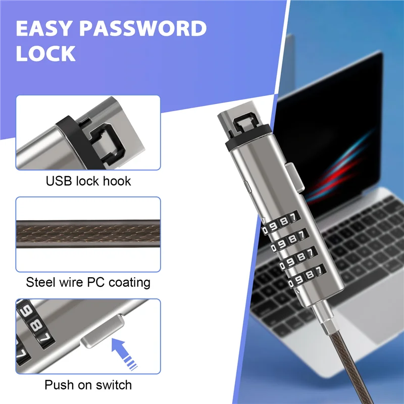 4Digitales Universalschloss USB Laptop Sicherheitskabelschloss für Computer-N34R