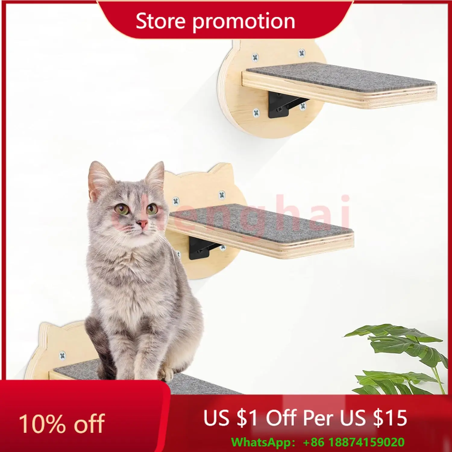 

202407 3-Packs Cat Climbing Shelves Wall Mounted Cat Wall Steps Shelves with Scratching Pad