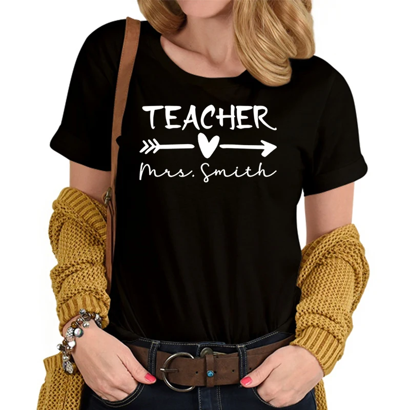 Teacher Heart Arrow Funny T-shirts Back To School Teacher Gift Short Sleeve T-shirt Trendy School Teachers Fashion Casual Tshirt