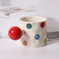 Fine Ceramic Heart Coffee Cup Red Polka Dot Drinking Cup Afternoon Camellia Tea Coffee Mug Heart Shaped Breakfast Milk Mug Gift