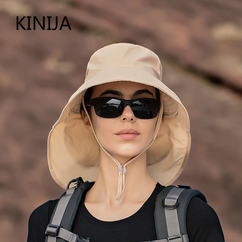 Women Wide Large Brim Sun Hat Bucket Hat Summer Outdoor Fishing Hiking UV Anti Neck Protection Shawl Visor Cap Ladies Hat Bonnet