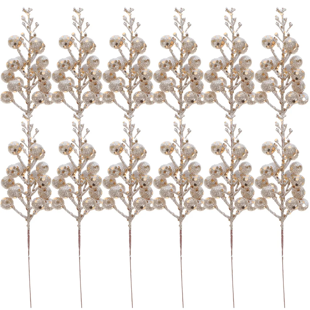 

12 Pcs Artificial Berry Cuttings Christmas Glitter Stem Ornaments Picks Berries Stems Sticks Party Decoration