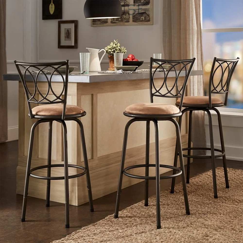 Adjustable Height Swivel Stool Set of 3 Metal Frame Cushioned Seat Kitchen Dining Bar Furniture Easy Clean