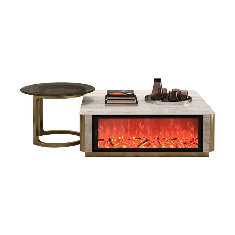 

Simulation Fire Rock Panel TV Cabinet Tea Table Combination Of Embedded Living Room Flame Fireplace Counter