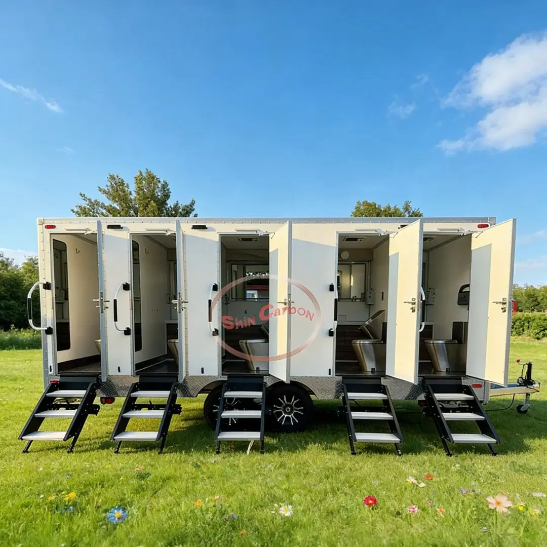 Portable 5-Compartment Mobile Toilet Trailer for Outdoor Events Construction Site Wedding Party Restroom Solution