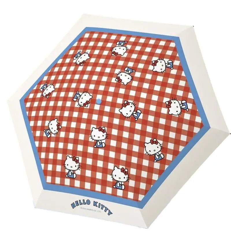 Sanrio Hello Kitty New Cartoon Vinyl Parasol Sunshade Dual Purpose Cute Uv Rays Windproof Bag Proof Girls Five Folding Umbrella