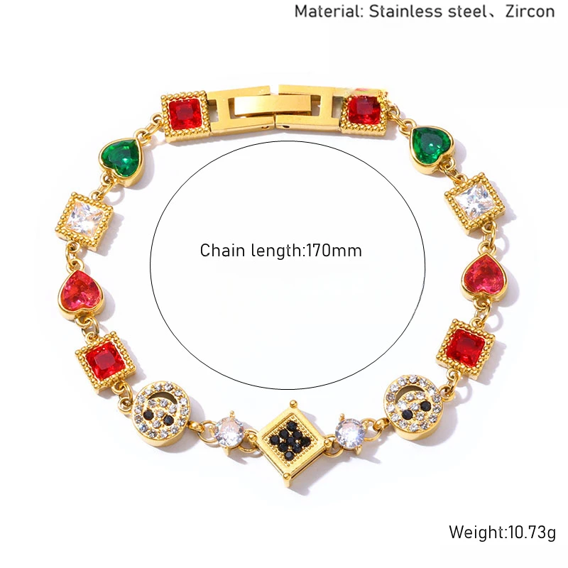 Colored Zircon Bracelet for Women,Stainless Steel Zircon Studded Dazzling Color Collision Necklace Set, Jewelry Gift to Mother