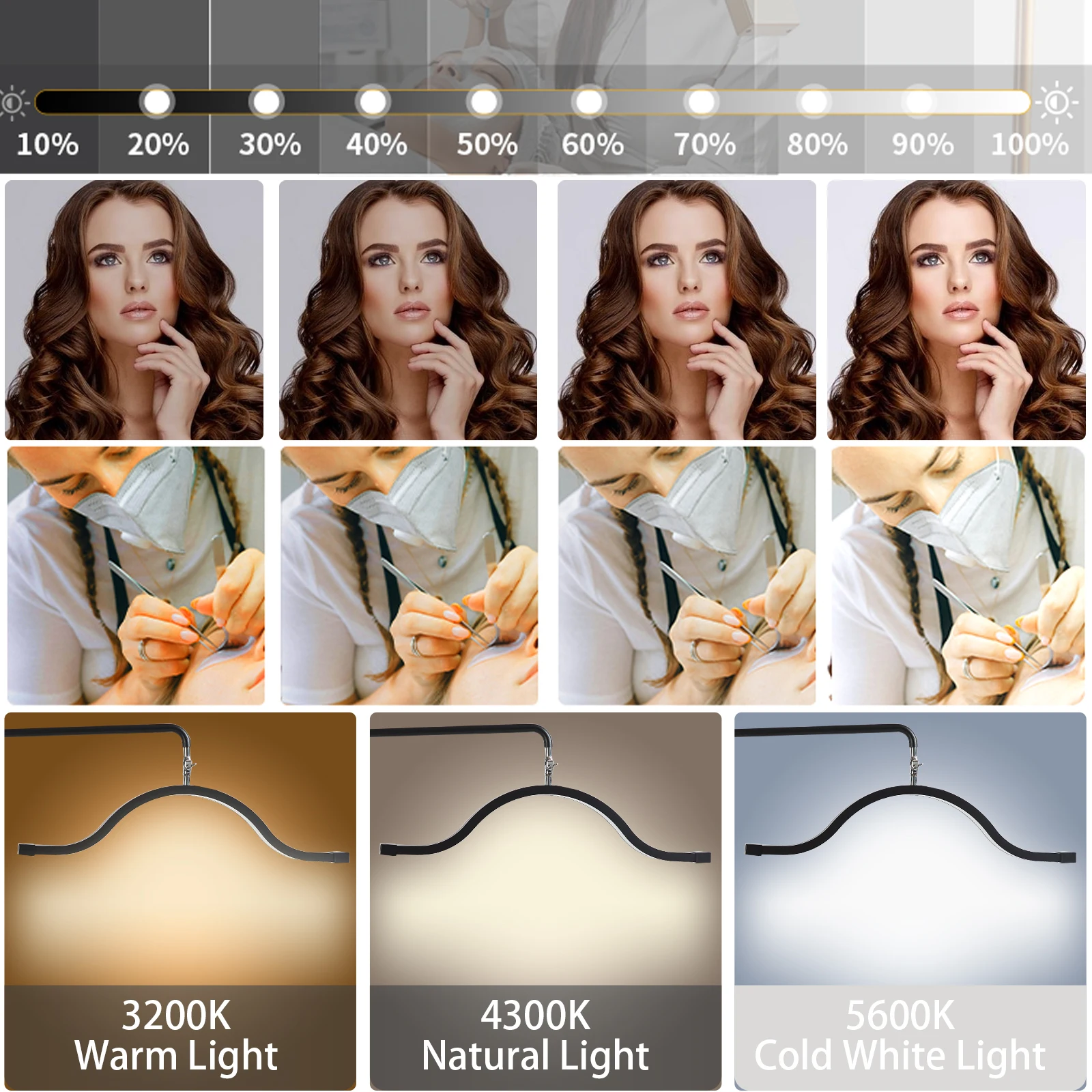 Fosoto 45W Salon Lash Extension Lamp – 29-Inch LED Half-Moon Beauty Light for Makeup, Facials & TikTok Live