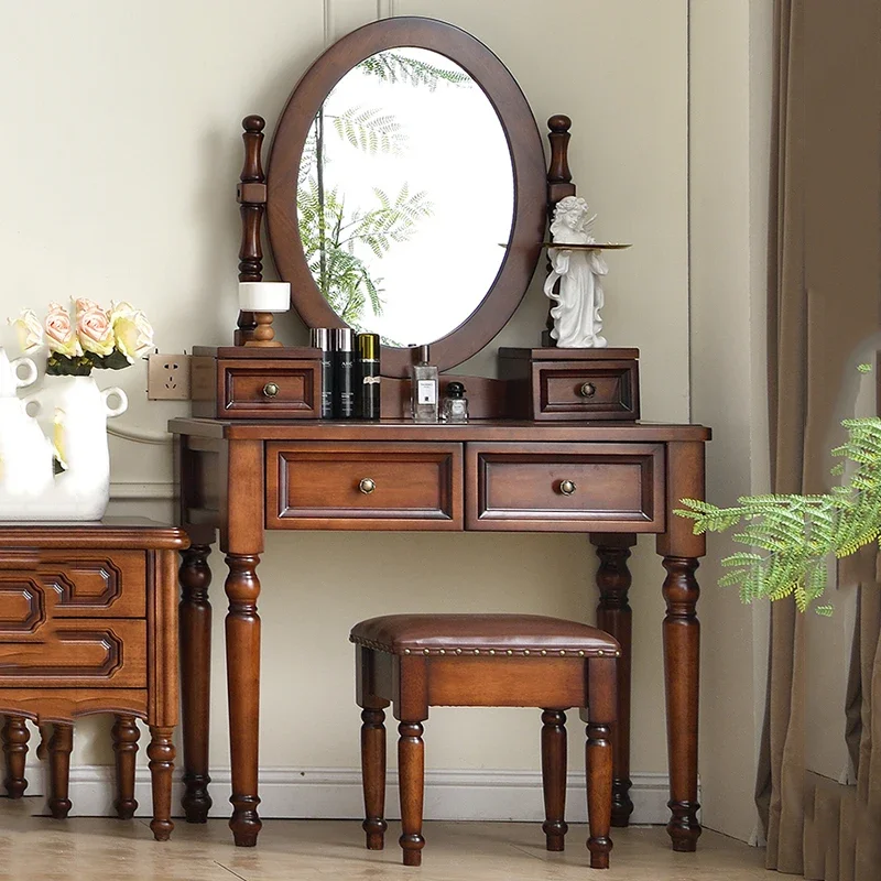 Nordic Mirror Drawers Dresser Eithe Stool Brown Modern Luxury Dressing Table Storage Hotel High End Comoda Pra Quarto Furniture
