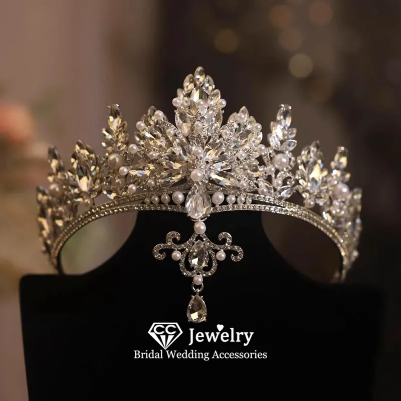 

CC Crystal Tiaras Women Hair Accessories Wedding Crowns Bridal Coronets Engagement Jewelry Leaf Shape Trendy Diadems Party AN400