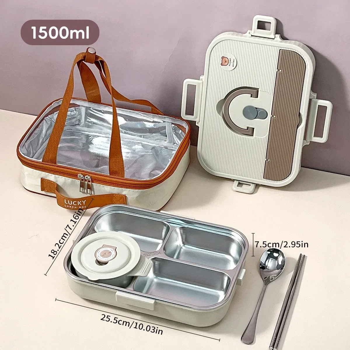 4/5 vakken, lunchbox van roestvrij staal 304 met bestek, grote inhoud, luchtdichte voedselcontainer, geschikt voor studenten, magnetronbestendig.