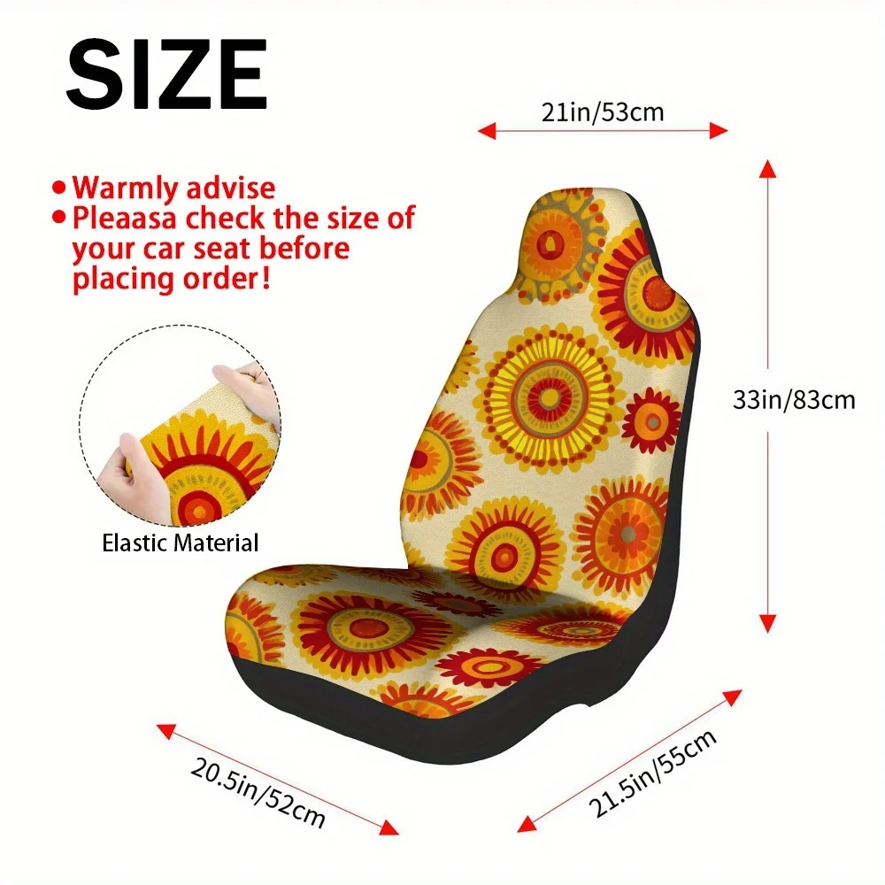 2pcs Universal Car Seat Covers Set, Golden Sunburst Circles Print, Premium Vehicle Seat Covers. Stylish Design Fits Daily School