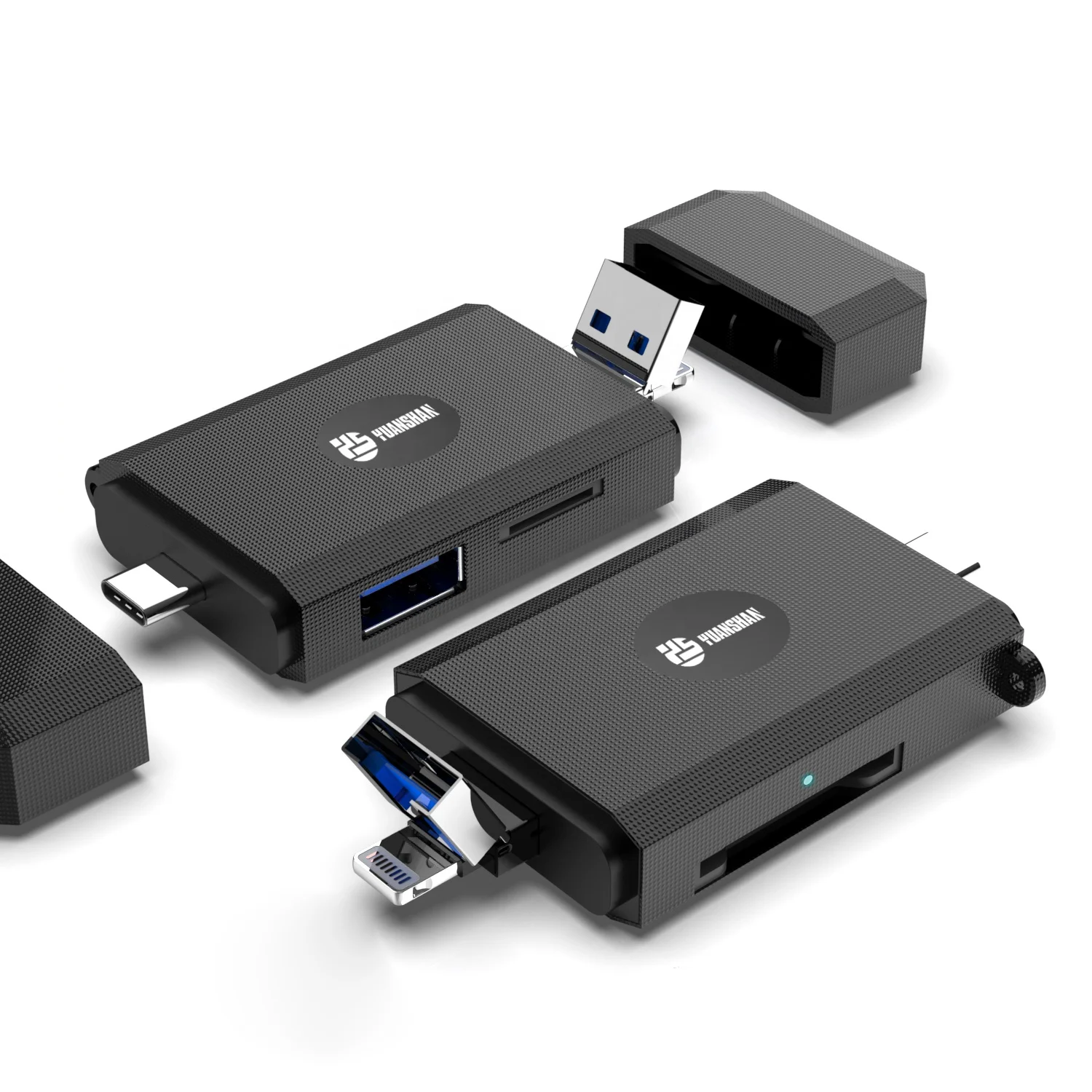 3-in-1 Lightning/USB/Type-C Card Reader with USB 3.0 5Gbps,SD/TF2.0, for USB C Phone,iPad Macbook Pro/Air/Mini Mac Laptop