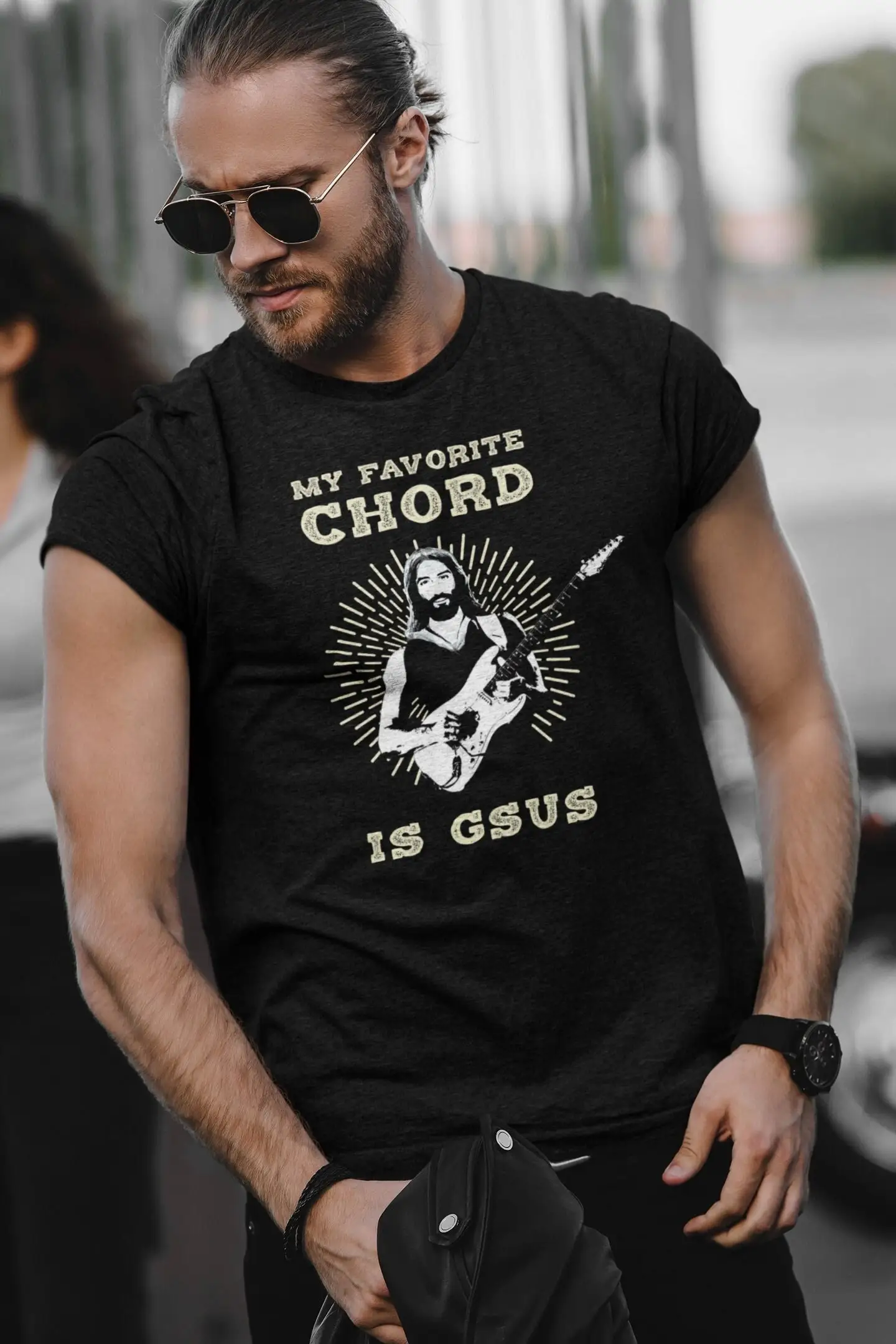 My Favorite Chord Is Gsus Jesus Playing Guitar T Shirt Christian Music Faith Cool Vintage Rock Metal Punk Band