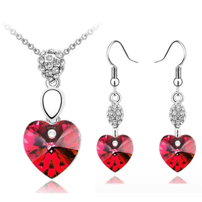 hearts Crystal Pendant fashion Jewelry set Necklace Earrings dropshipping beautiful birthday gift lover quality wed summer charm