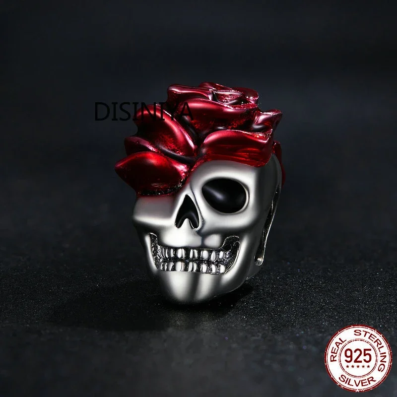 925 sterling silver Halloween series suitable for DIY pendant bracelets and high-end jewelry skull beads red rose pendant