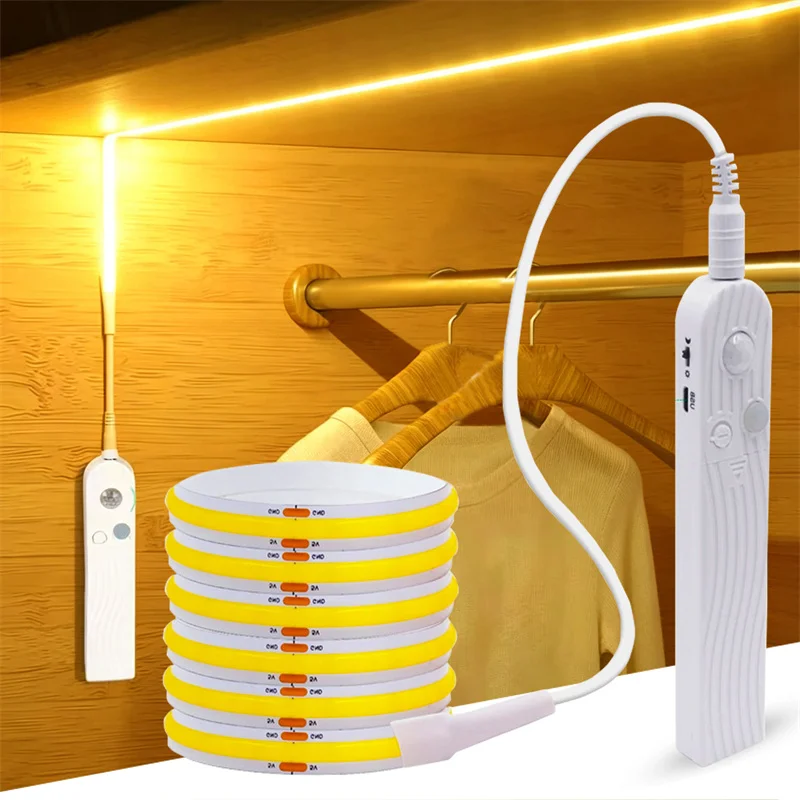 8 mm COB-LED-Lichtleiste, 5 V, mit Bewegungssensor, batteriebetrieben, 320 LEDs/m, LED-Induktions-Flex-Nachtlicht, weiß und warmweiß