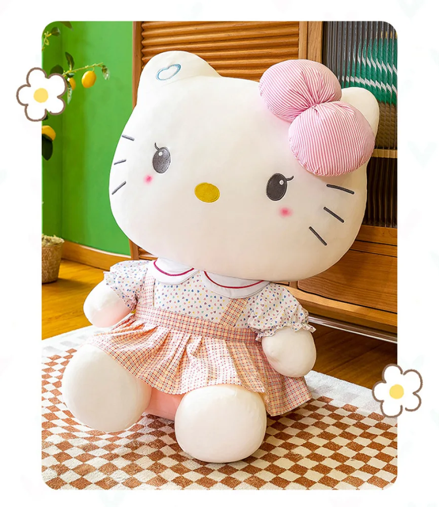 Cartoon Flower Skirt KT Cat Doll Plush Toy Soft Bow Doll Birthday Gift for Girls