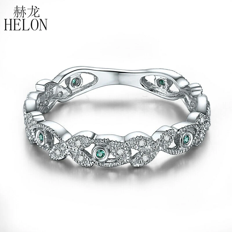 HELON Solid 14K 10K White Gold 0.2ct Genuine Emerald Diamond Wedding Anniversary Ring Women Trendy Party Jewelry Diamond Ring