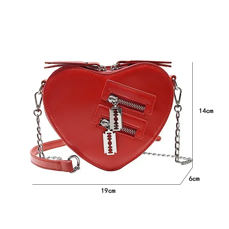 Gothic Heart Blade Zipper Chain Crossbody Bags for Women Girl Casual Shoulder Purses Handbags Techwear Summer Wallet Goth