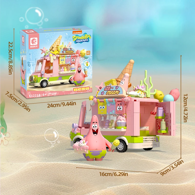 SpongeBob SquarePants Series Building Blocks Hamburger Car Patrick Star Dessert Ice Cream Car Model Bricks Kids DIY Toys Gifts