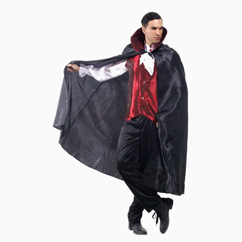 Halloween Vampire Costume Men's Classic Retro Goth Black Cape Red Vest Vampire Cosplay Adult Mask Ball Stage Party Costume