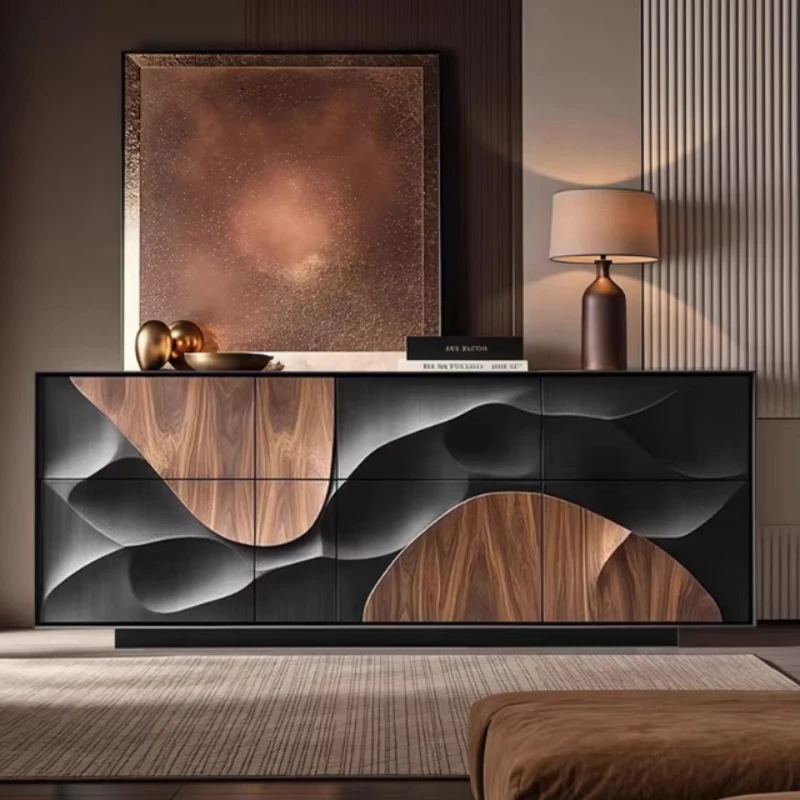 

High-grade wooden entrance cabinet, living room drawer cabinet, living room black wooden storage cabinet