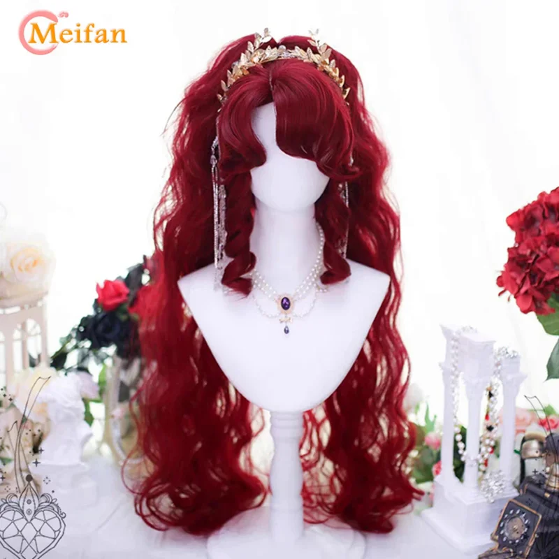 MEIFAN Synthetic Long Wavy Curly Ponytail Lolita Wig with Bangs Girl Cute Ombre Blonde Cosplay Party Halloween Harajuku Wig