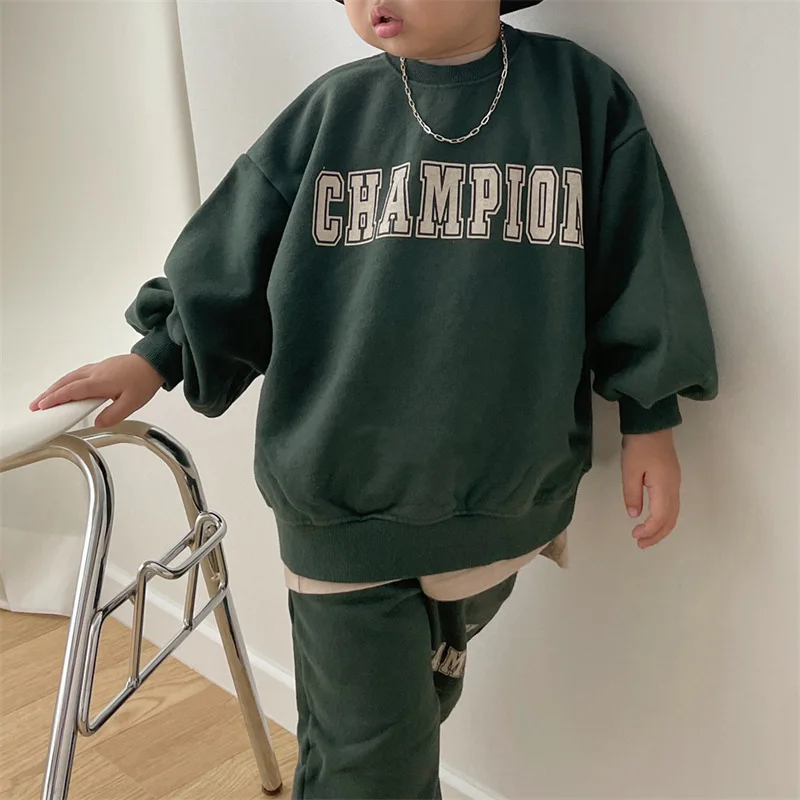 Winter Baby Cartoon Clothing Sets Toddler Boys Girls Long Sleeve Sweatshirt + Pants 2pcs Suit Kids Fashion Letter Clothes Set