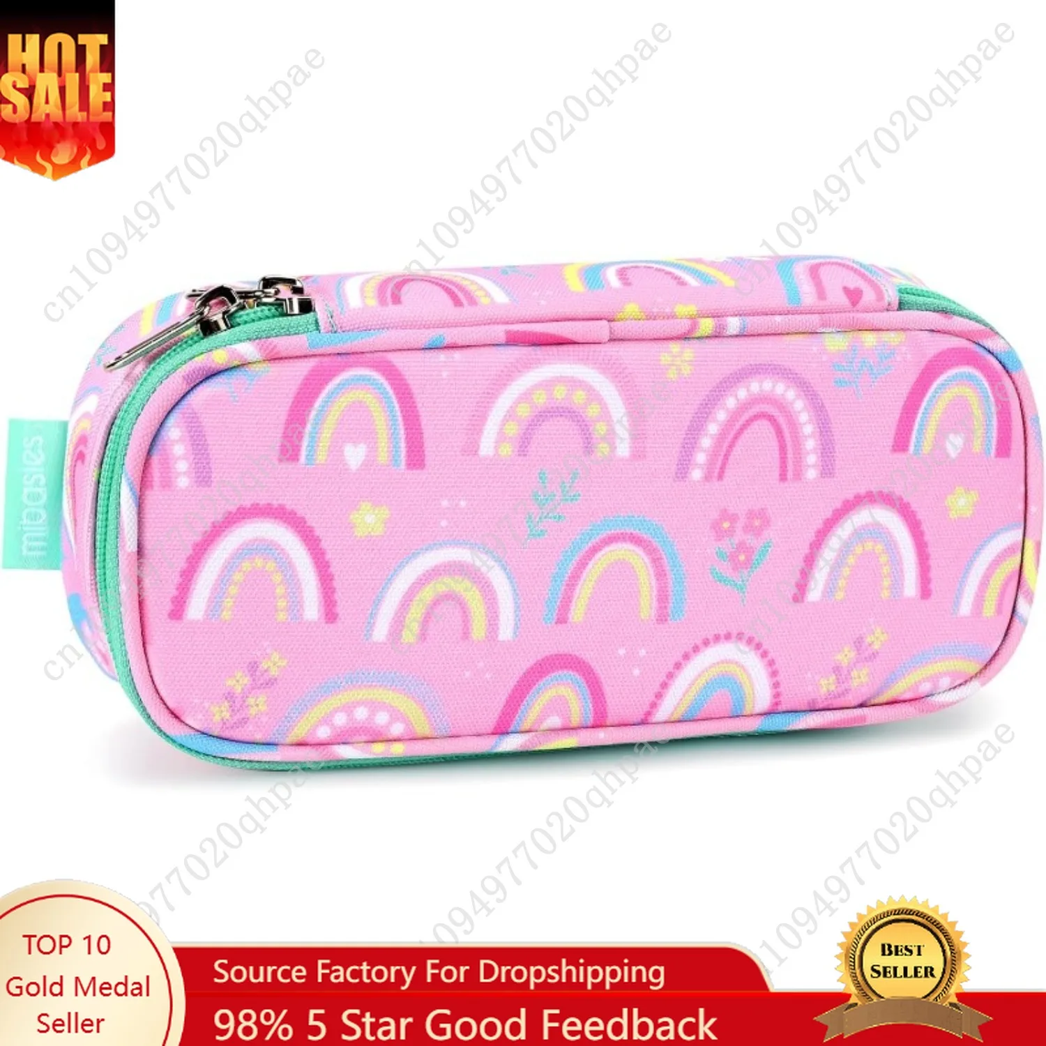 

mibasies Girls Pencil Case for Kids, Multi-Slot Pencil Pouch, Rainbow Pink