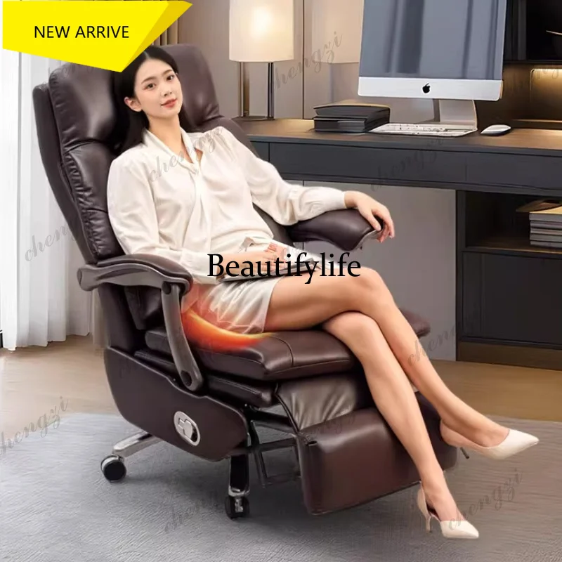 M178  Electric Massage Genuine Leather Executive Chair - Reclining Office Desk Chair for Home Study and Executive Use Furniture