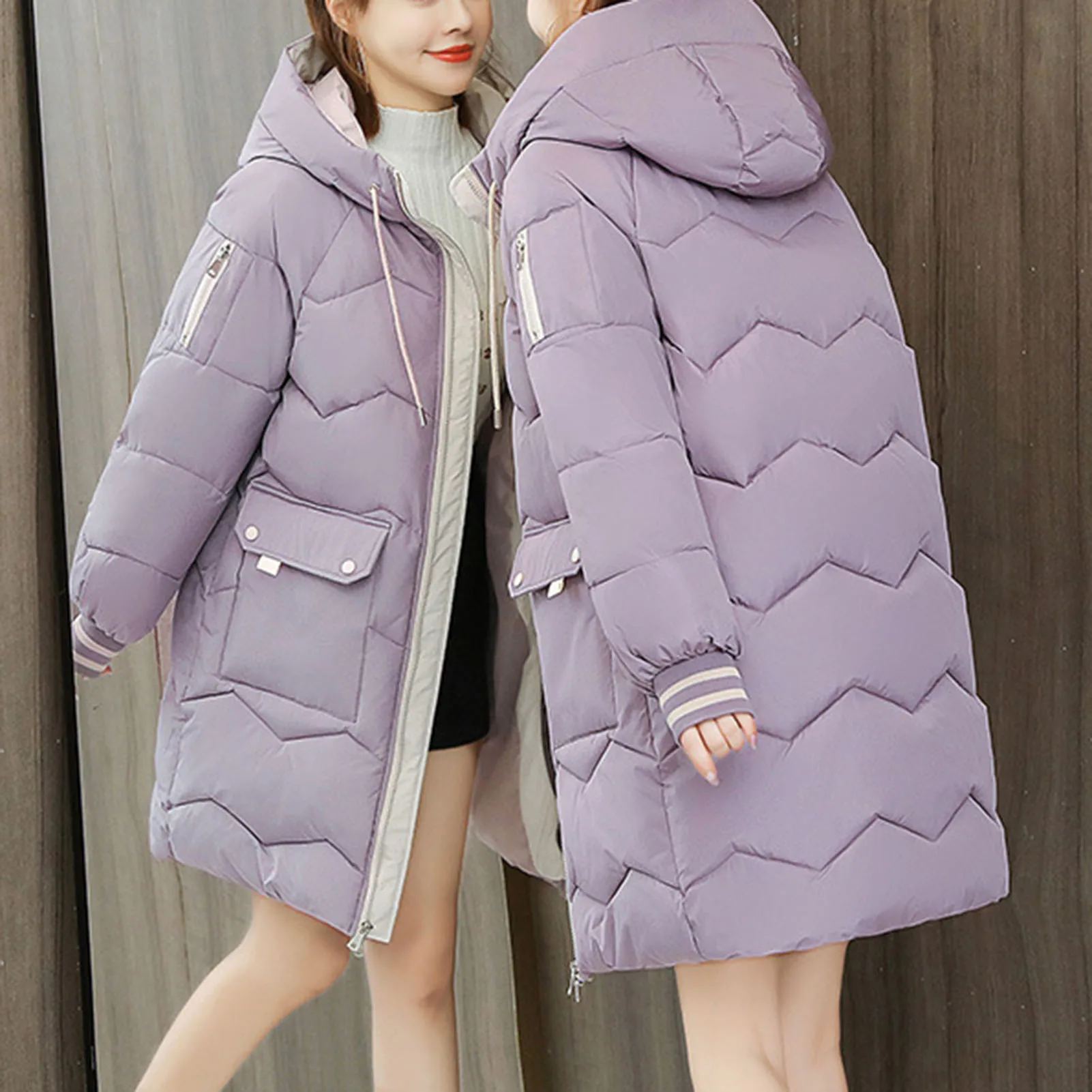 Manteau à capuche matelassé à manches longues pour femmes, veste rembourrée en coton, vêtements d'extérieur pour temps froid, hiver